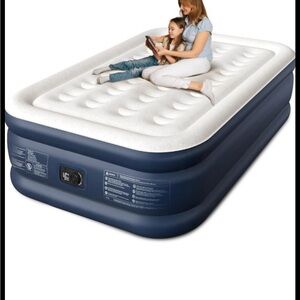 Inflatable Raised Air Mattress - Navy Blue & White